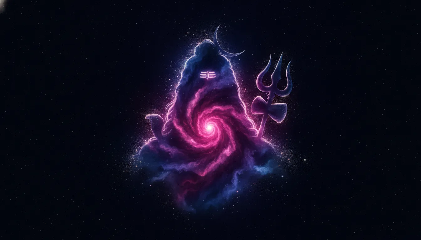 Artistic silhouette of Lord Shiva formed by colorful smoke and dust particles