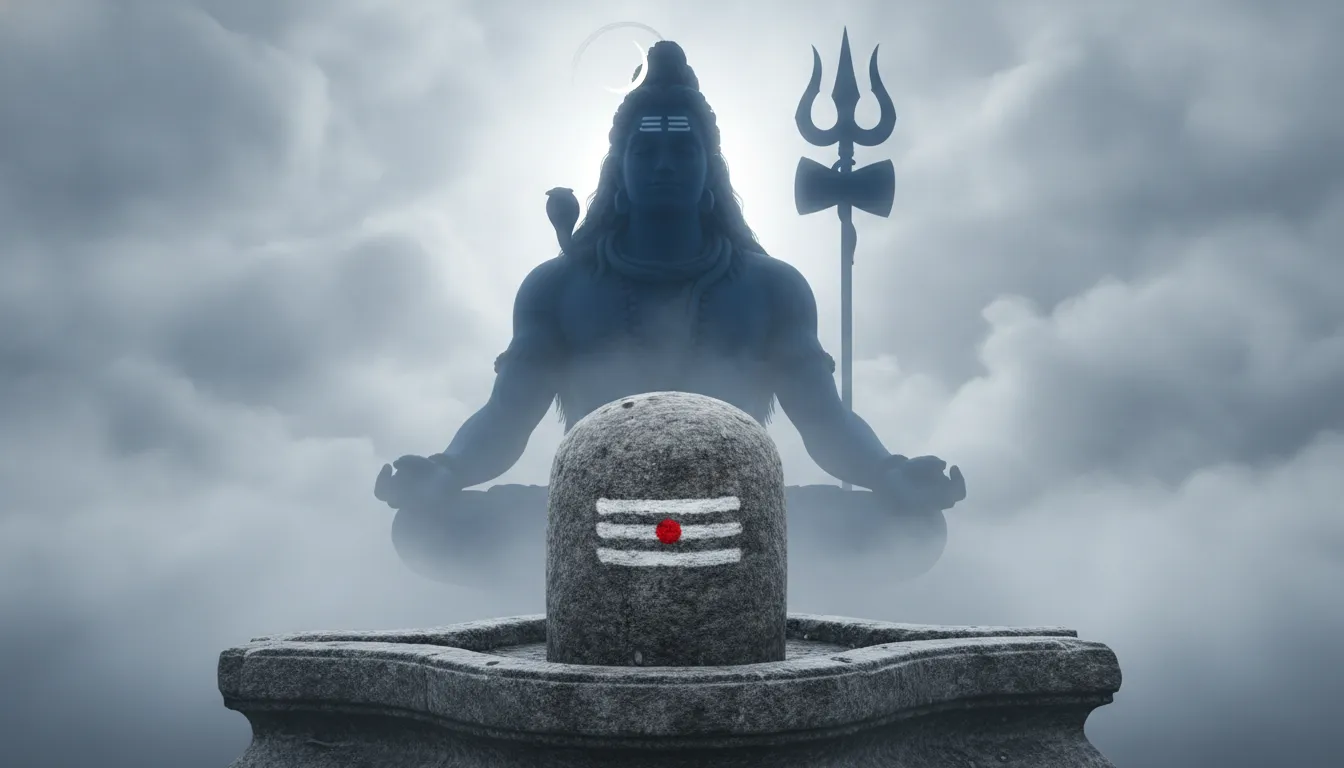 A powerful silhouette of Lord Shiva behind an image of shivling for drawing illustration.