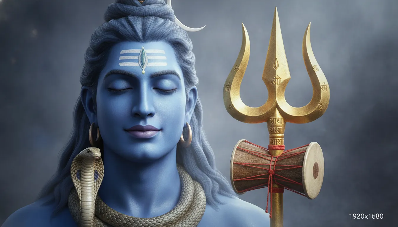 Close up shot of Lord Shiva with golden Trishul har har mahadev photo hd download