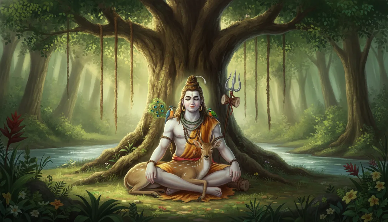 Pashupatinath lord shiva with animals in forest har mahadev photo