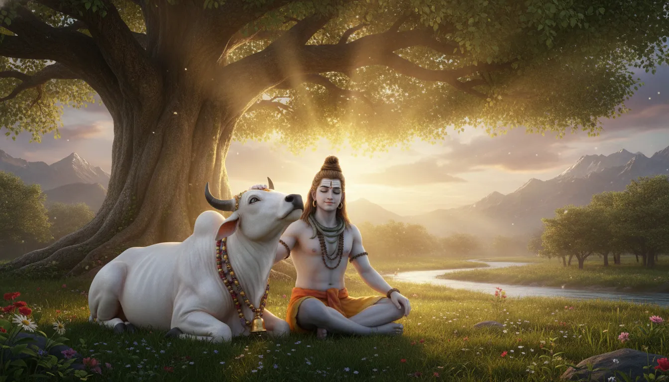 Lord Shiva sitting with his vehicle Nandi bull har har mahadev 3d photo.