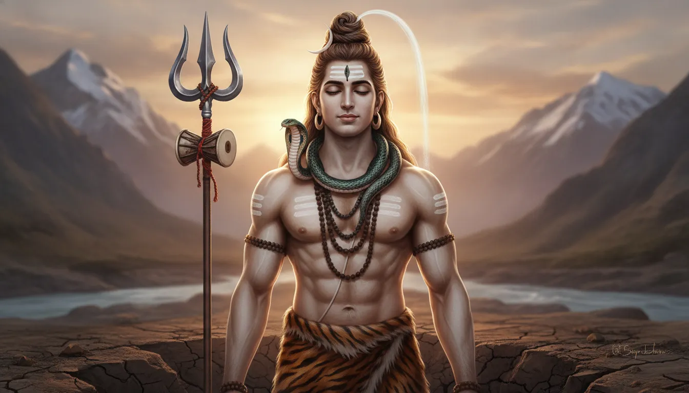 Har har mahadev ki photo of Mahadev holding his sacred Trishul and Damru.