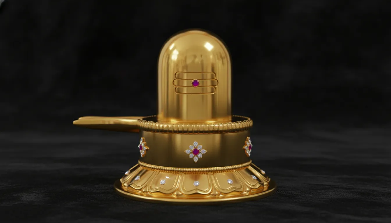 Luxurious polished gold shivling images for whatsapp dp decorated with brilliant diamonds and shiny gemstones.