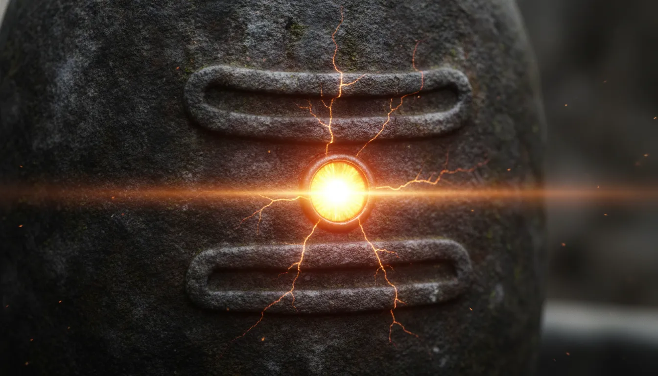 Detailed close-up of Mahakal Shivling with a glowing third eye of destruction.