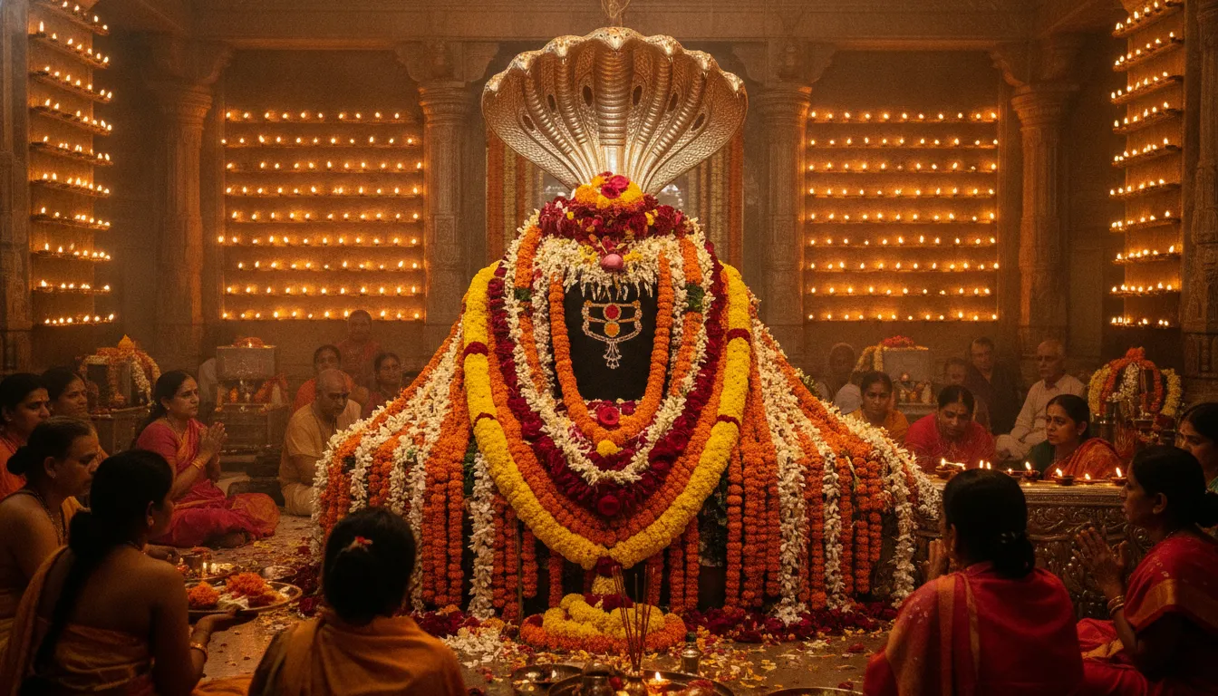 Beautifully decorated Shivling for Maha Shivratri festival with flowers