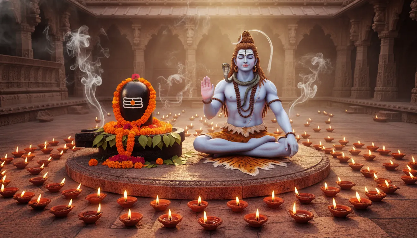 Beautiful Maha Shivratri special Har Har Mahadev HD wallpaper with diya lighting.