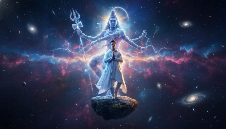 Lord Shiva performing cosmic Tandava dance in universe photo editing background