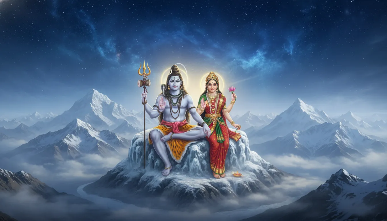 mahadev parvati sacred mountain blessing pose trishul snake high resolution