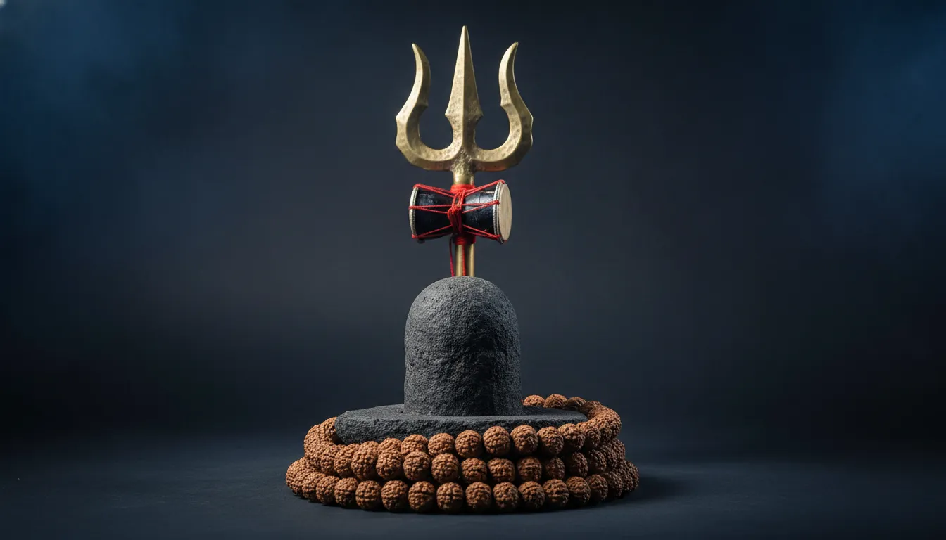 Powerful weapon trishul and rudraksha beads shivling image hd wallpaper 1080p free download.