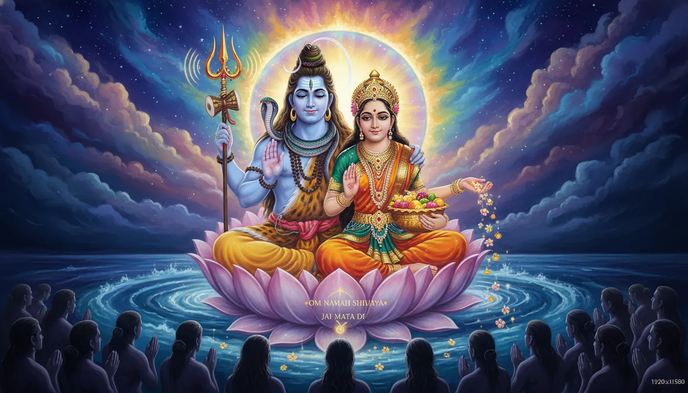 mahadev mata parvati cosmic blessing trishul damru sacred snake landscape