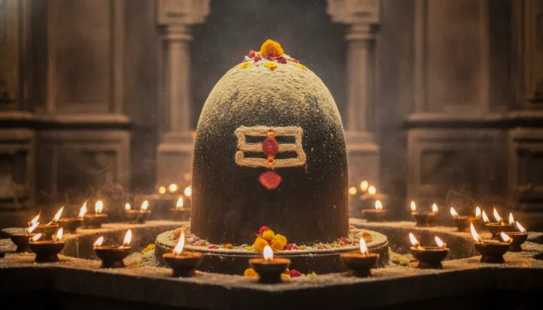 Mahakal shivling ki hd image showing divine morning bhasma aarti ritual with sacred ash and glowing diyas.