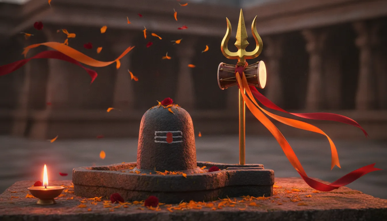 Full HD animated image of a Shivling with a Trishul for Mahashivratri.