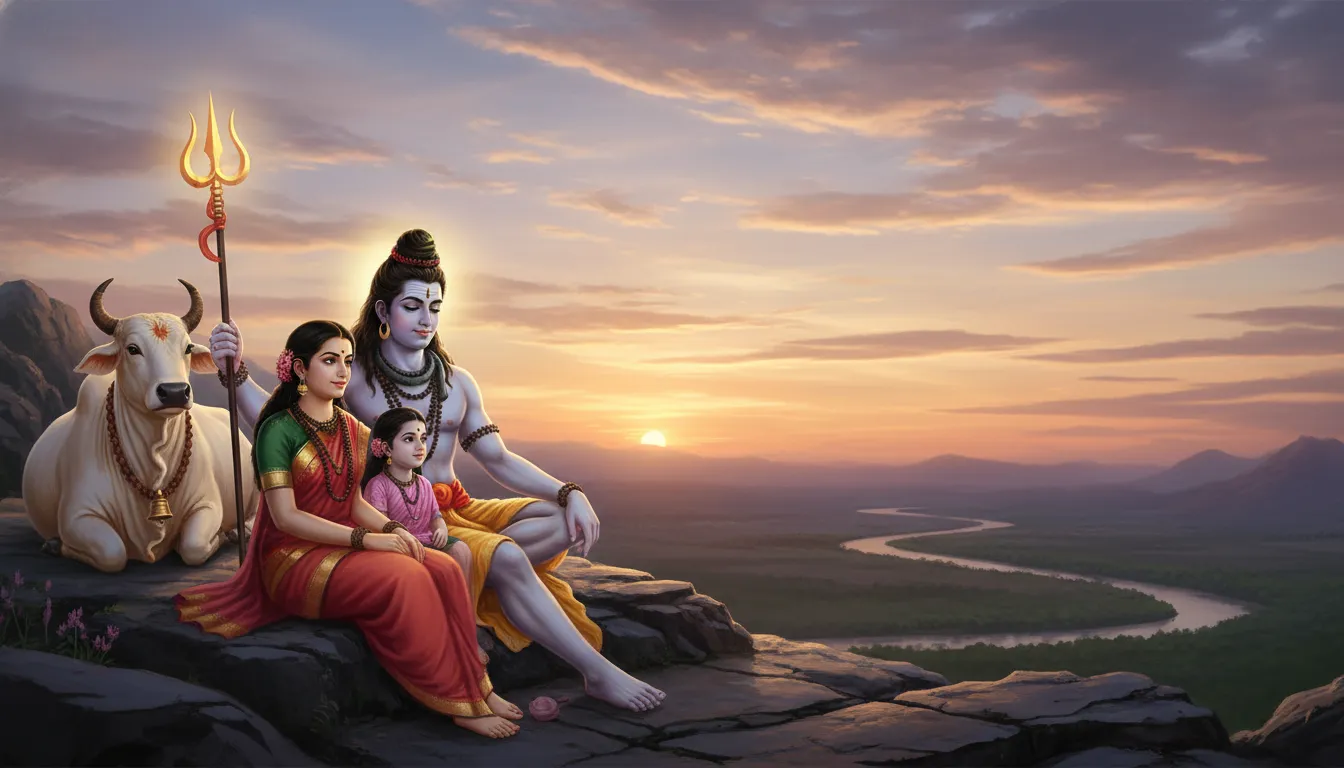 shiva parvati family evening aarti kailash landscape hd