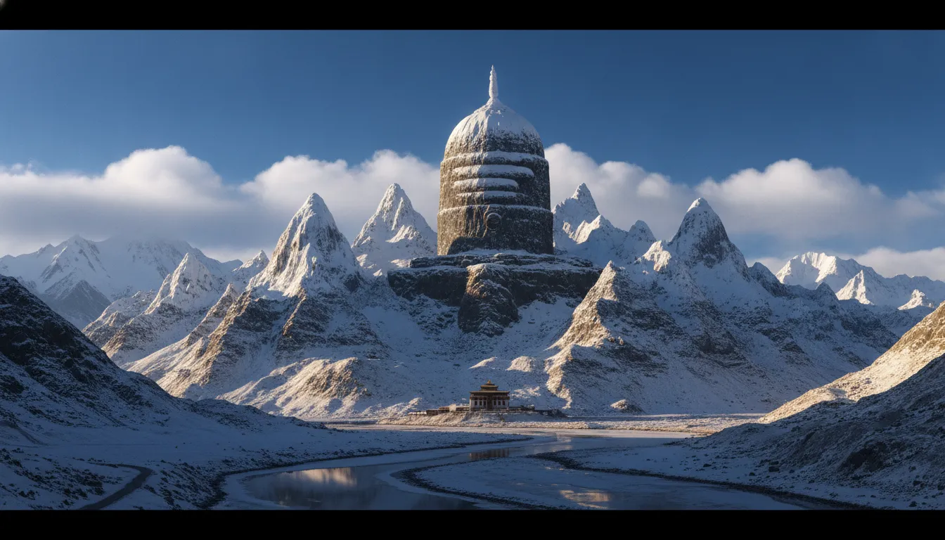 Giant Shivling structure blending into the snowy peaks of Himalayas