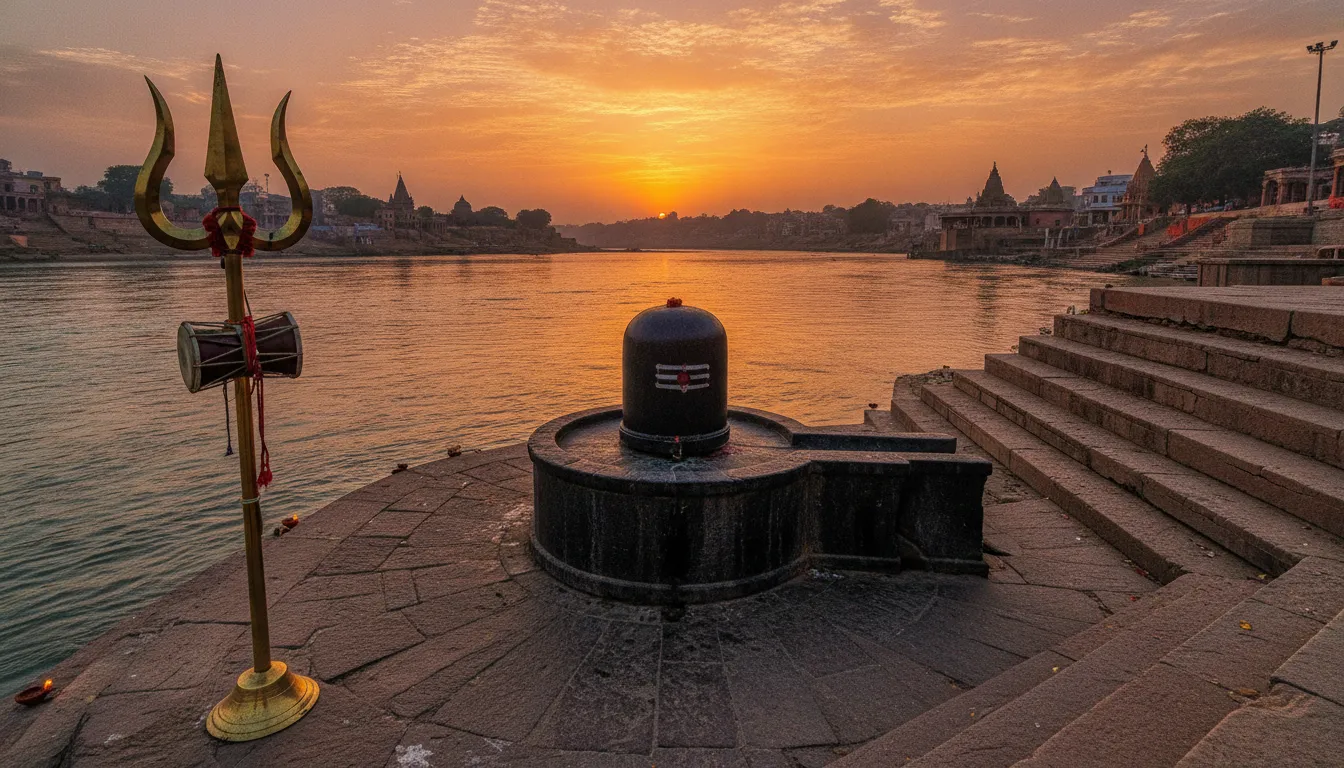 Lord Shivling images in HD with the holy Ganges river flowing in the background at sunset