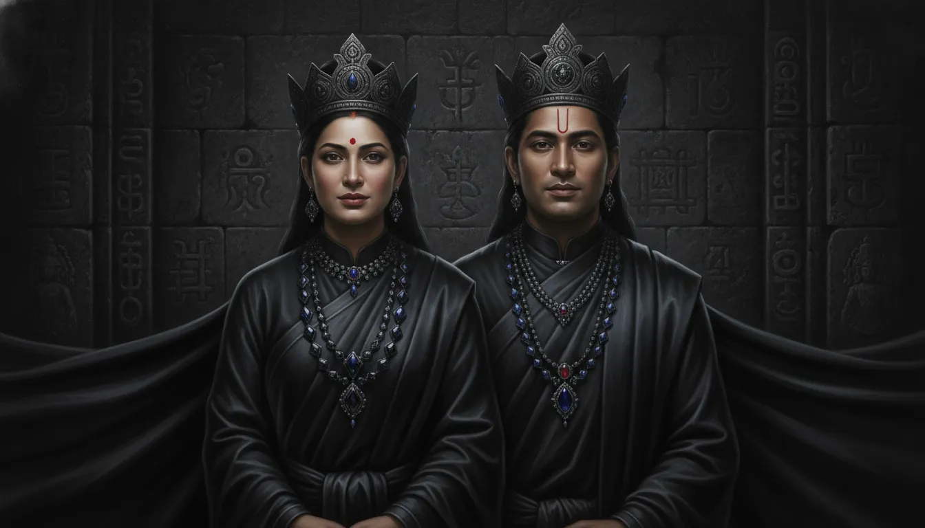 High resolution digital painting of a majestic divine couple wearing black ethnic clothing.