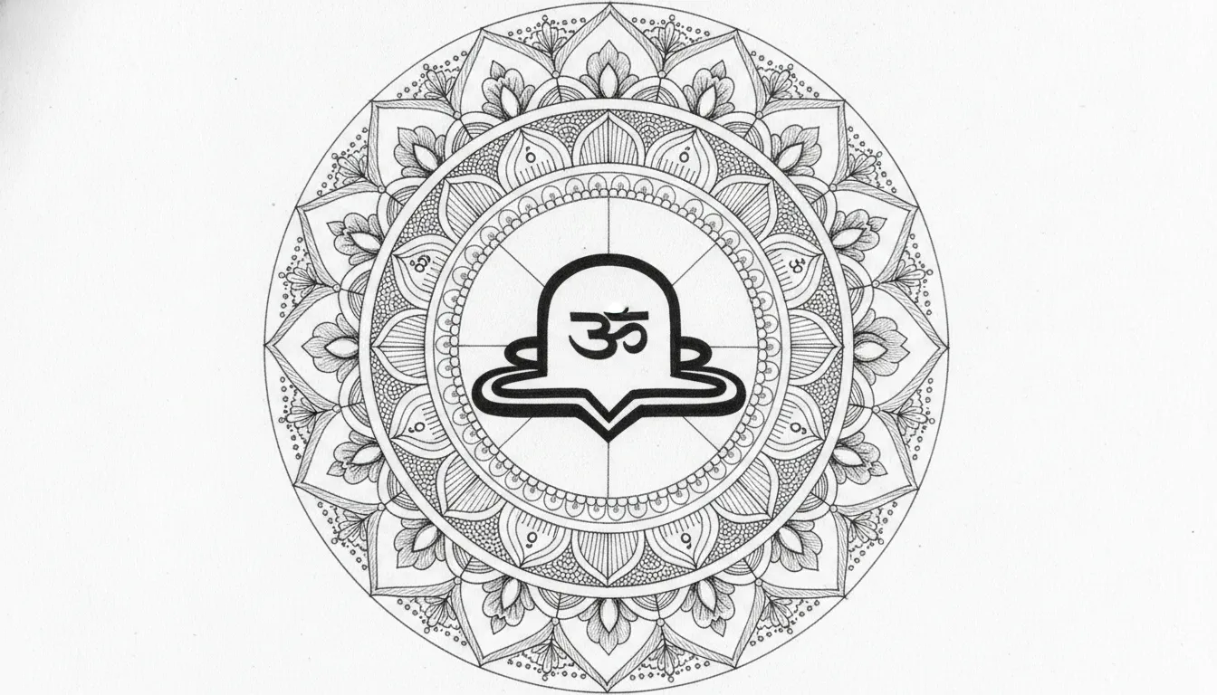 An intricate black ink mandala art pattern image of shivling for drawing.