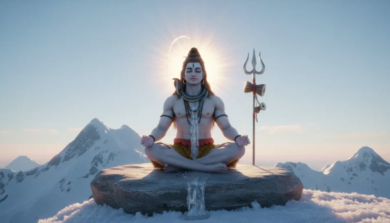 1080p mahadev photo hd showing Lord Shiva meditating peacefully on snowy Mount Kailash peaks with a radiant aura.
