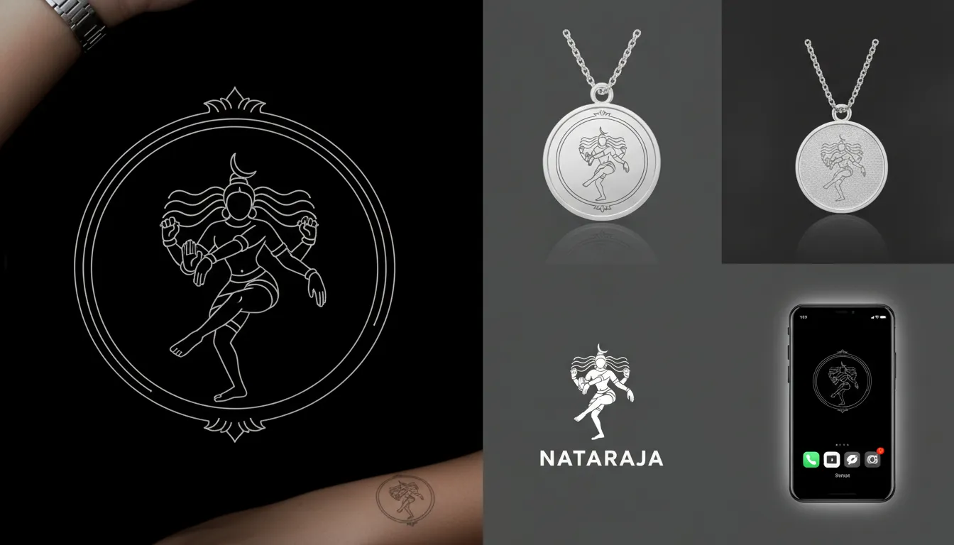 Micro line art drawing of a minimalist dancing Nataraja silhouette ideal for small designs.