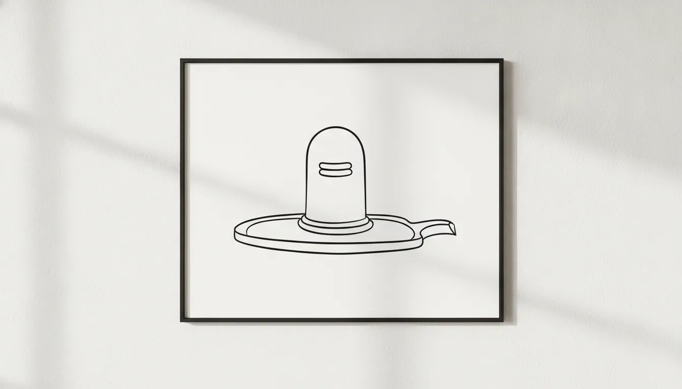 Minimalist abstract line art shivling image black and white for modern decor.