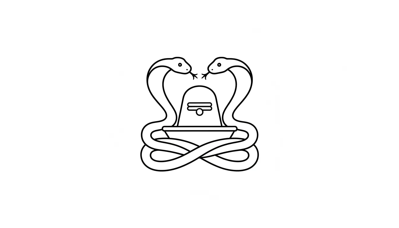 Minimalist style dual snake with shivling vector image in a clean single-line contemporary design.
