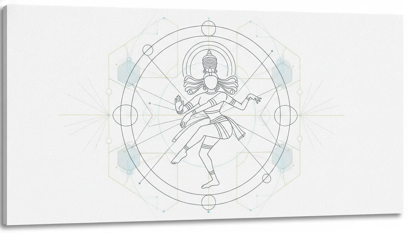 Micro line art drawing of a minimalist dancing Nataraja silhouette ideal for small designs.