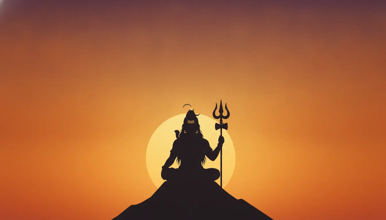 Modern minimalist Har Har Mahadev image photo featuring Shiva's silhouette against a sunset.