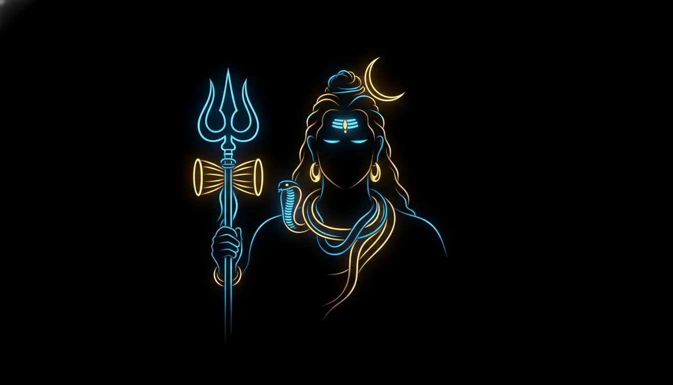 Modern minimalist har har mahadev picture photoes with neon blue outlines of Mahadev.