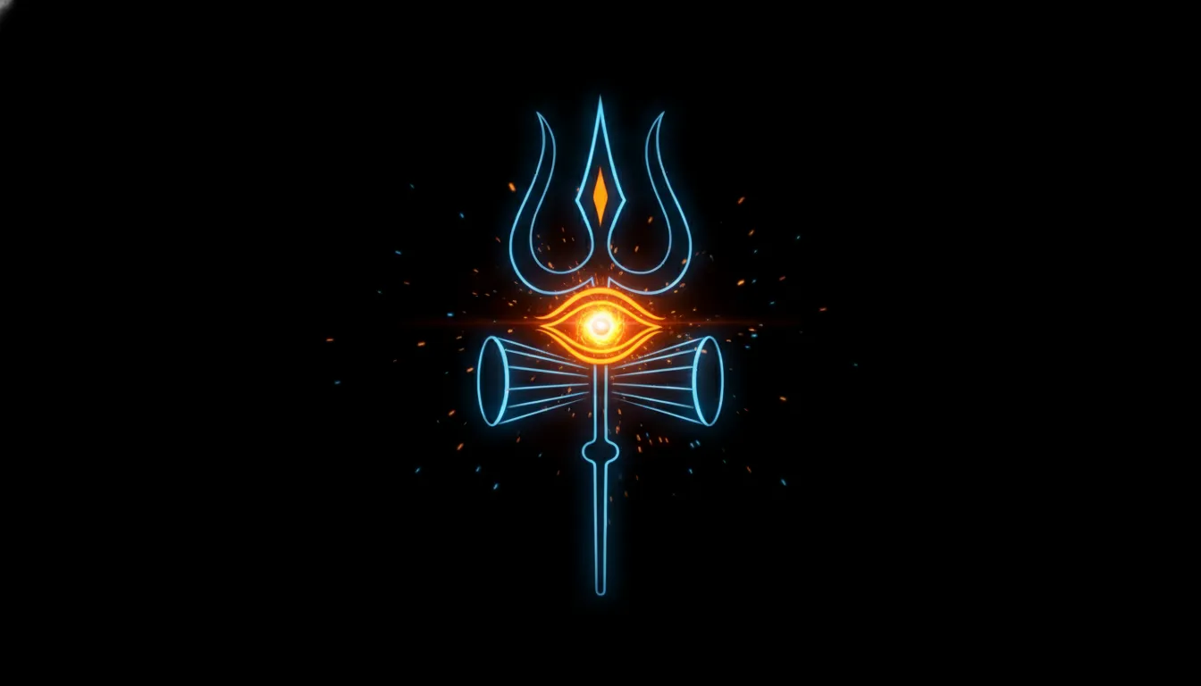minimalist neon glowing trishul har har mahadev photo wallpaper