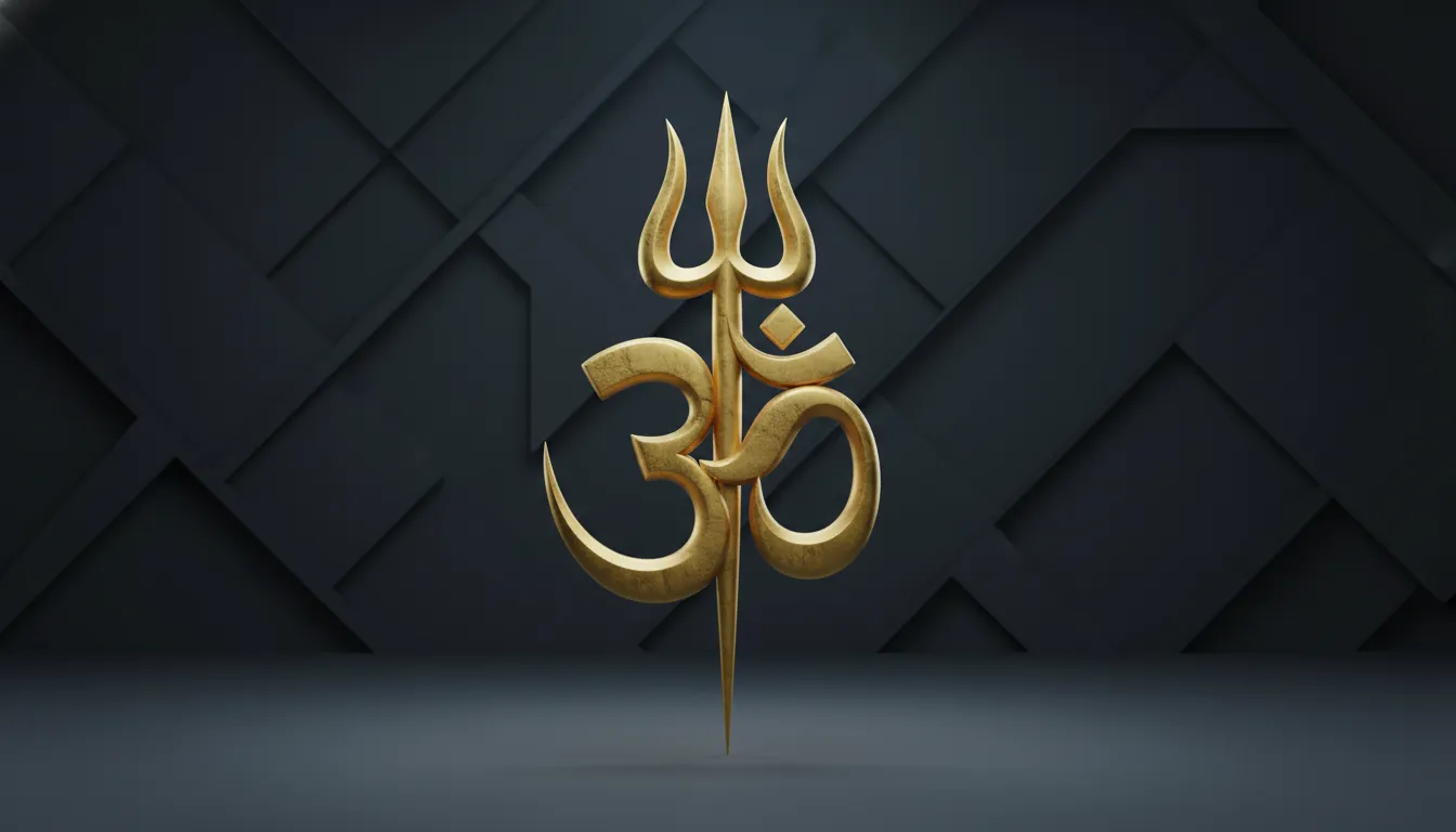 Mahadev hd wallpaper 3d featuring a sleek minimalist design of the holy Om symbol merged with Shiva's trishul.
