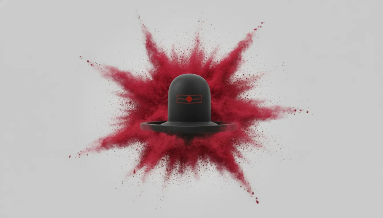 Minimalist Lord Shivling HD image featuring an artistic red gulaal splatter animation.
