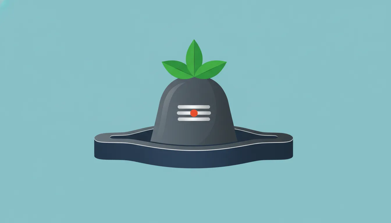 Flat design vector illustration of a Shivling with a Bili Patra leaf on a modern minimalist blue background.