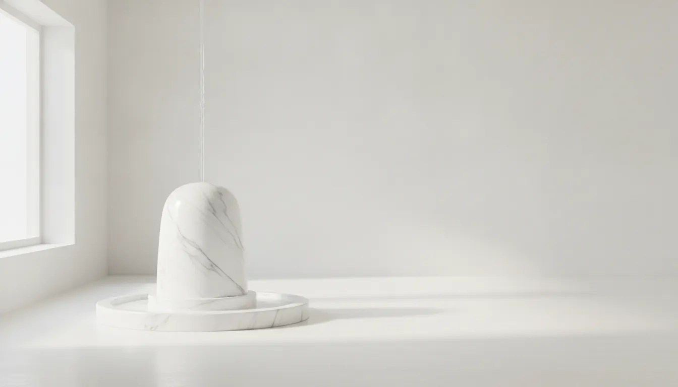 Clean minimalist shiv shivling image carved from pure white Makrana marble.