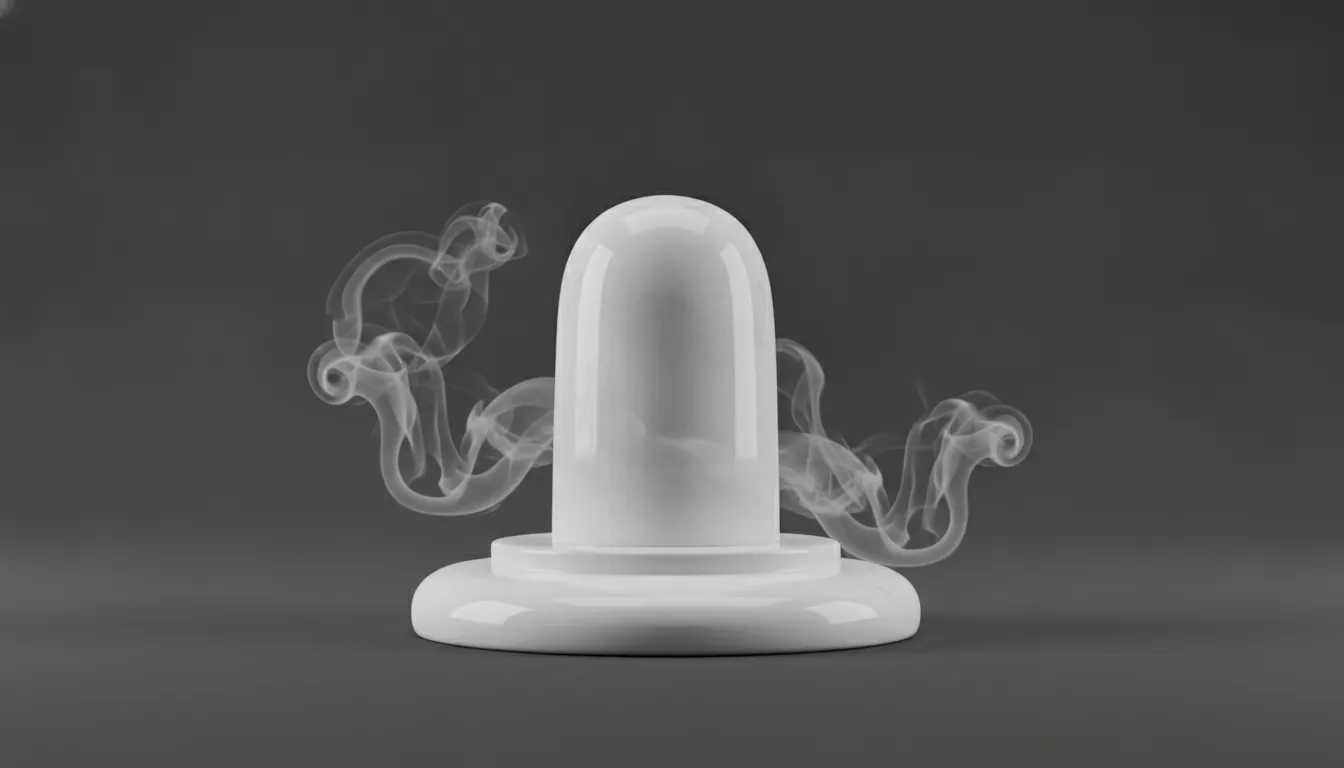 Elegant white marble Shivling with dynamic incense smoke lines