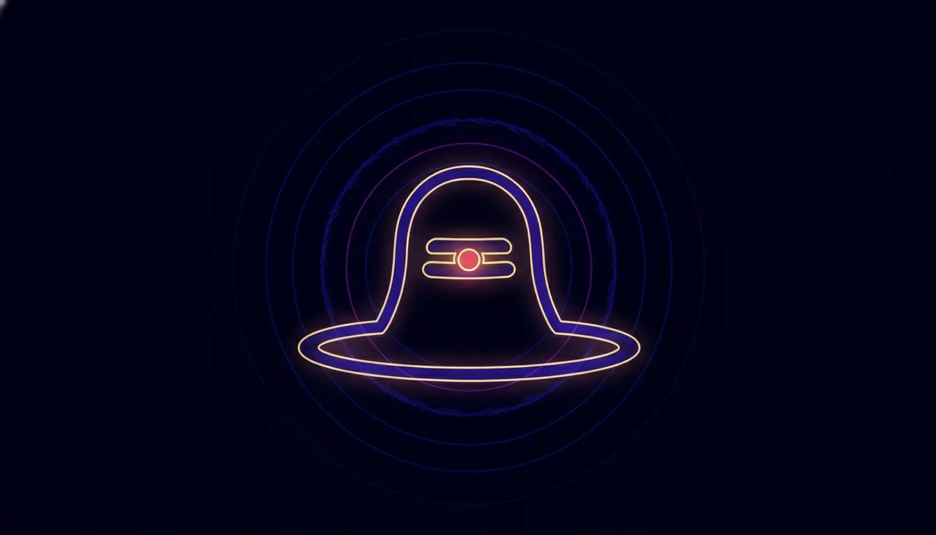 Neon abstract Shivling glowing in a dark background for meditation focus.