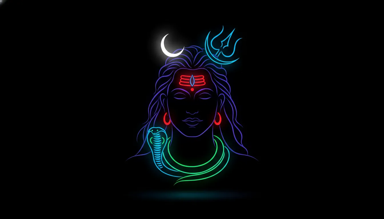 Modern abstract line art of Lord Shiva with colorful neon lights