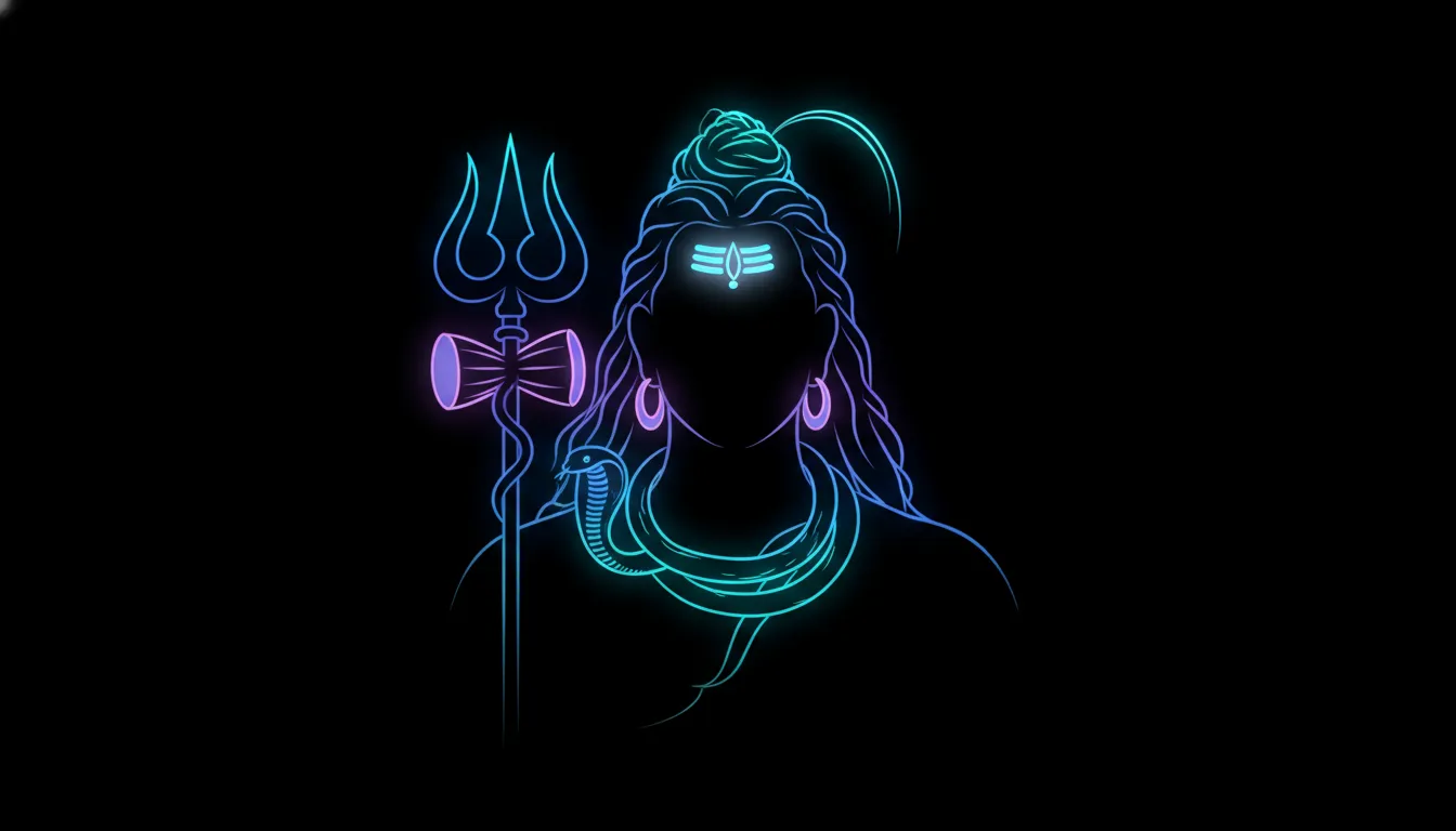 Abstract neon glow Lord Shiva silhouette 1080p HD wallpaper download