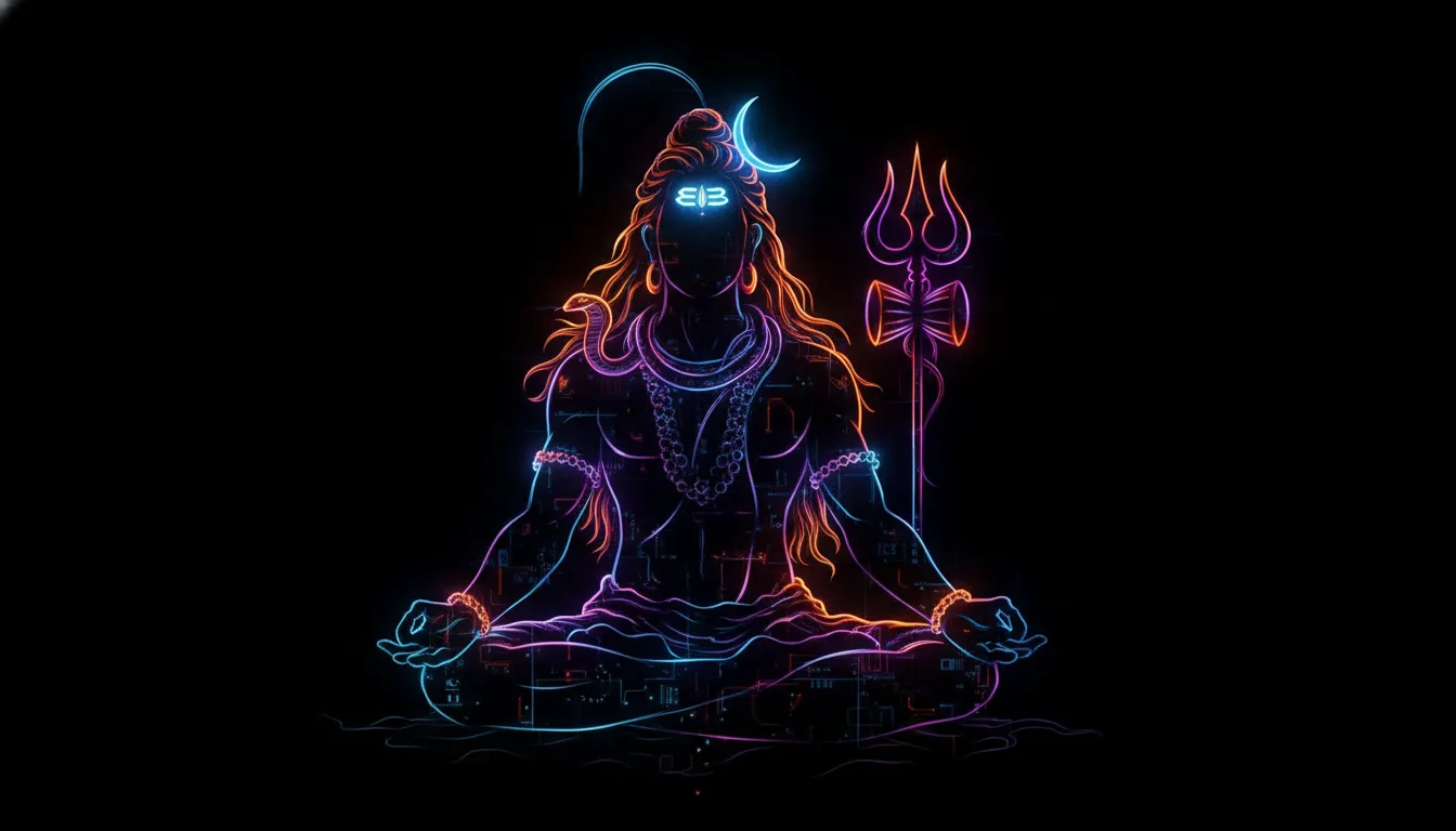 Har har mahadev ki photo in modern neon abstract art style for smartphone wallpaper.