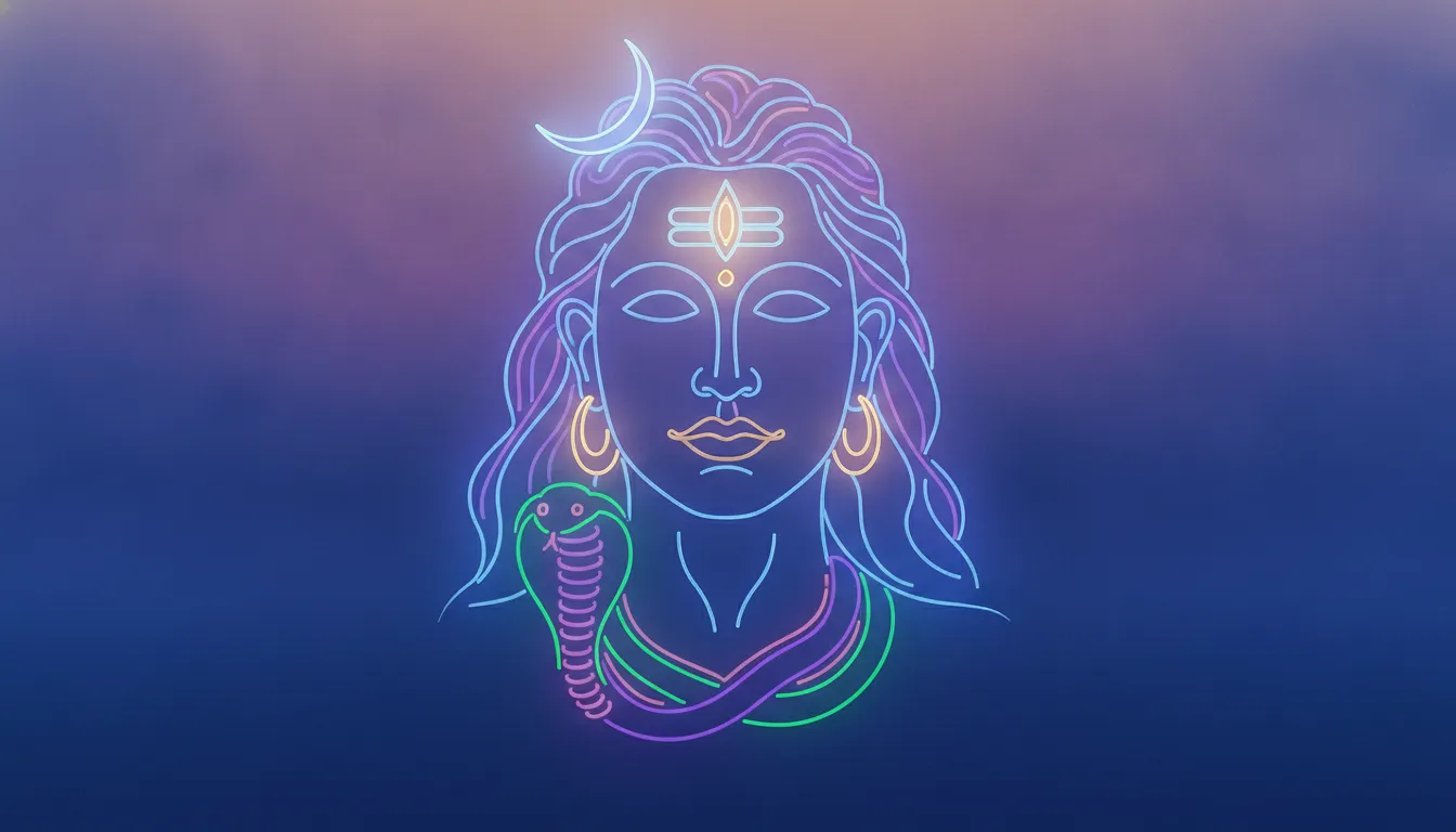 Minimalist glowing neon line art of Lord Shiva good morning wishes