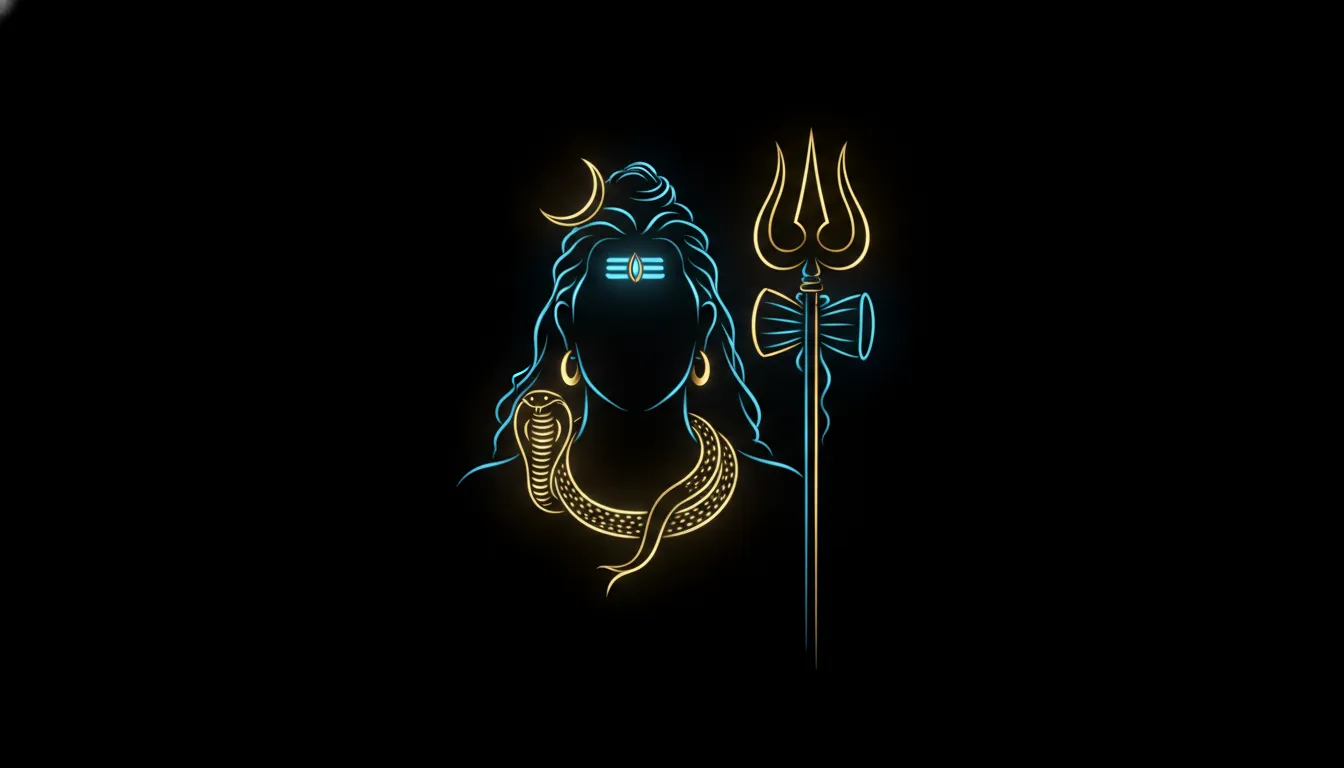 Minimalist glowing neon silhouette of Lord Shiva for mobile wallpaper.