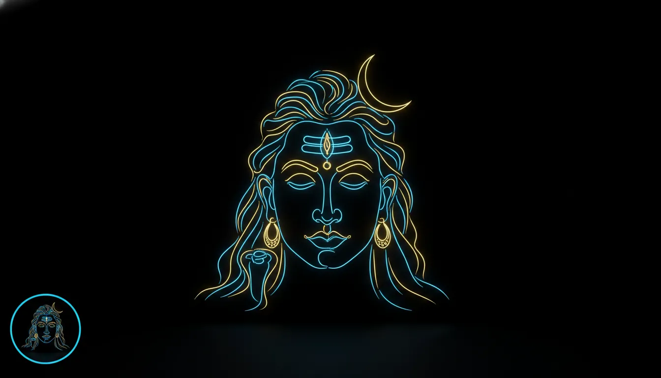 Modern minimalist Har har mahadev cover photo with neon light outlines of Lord Shiva.