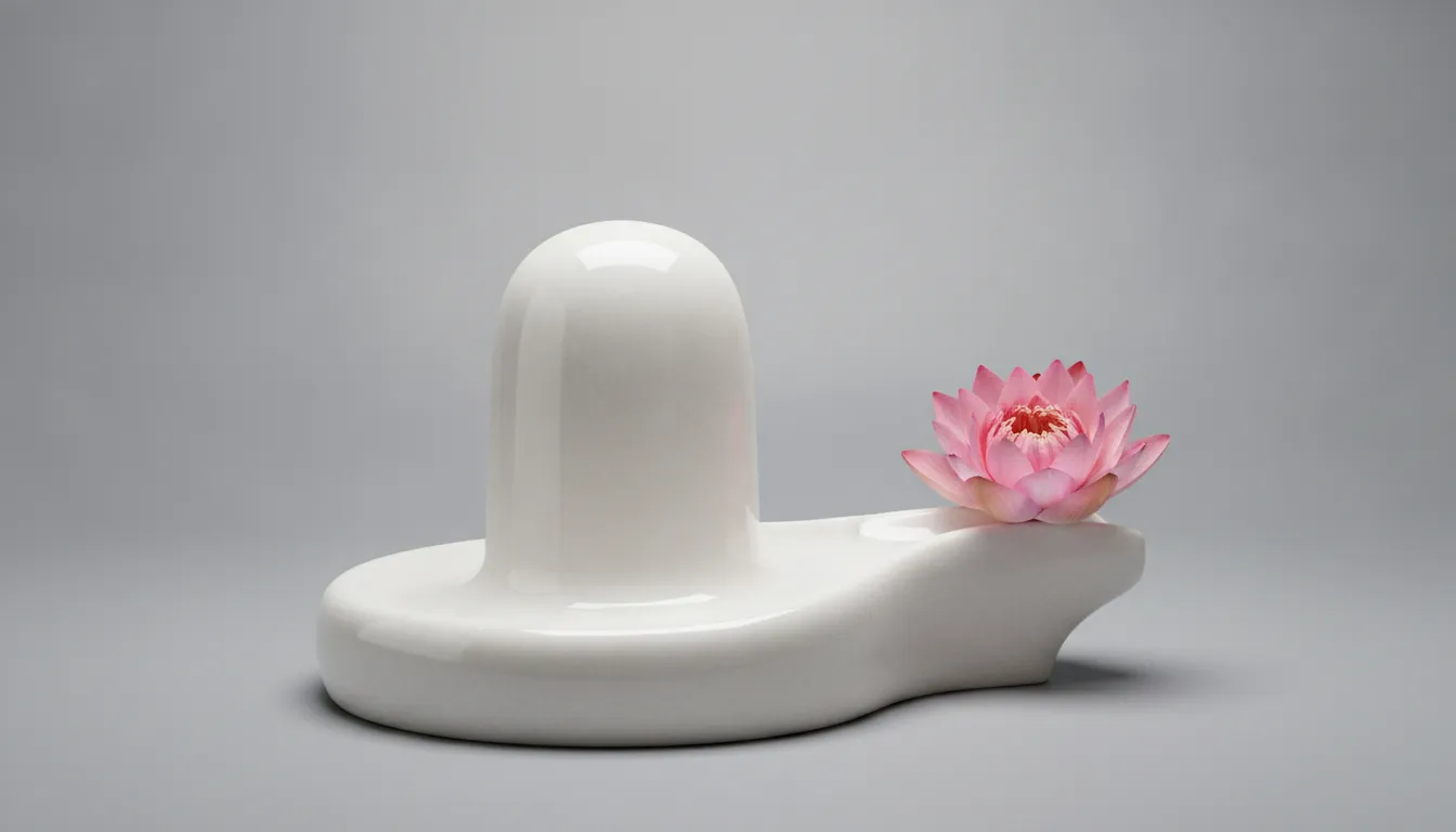 Elegant white marble shivling in a minimalist indoor meditation room.