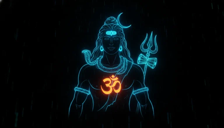 Futuristic neon style har har mahadev 3d photo for smartphone wallpaper.