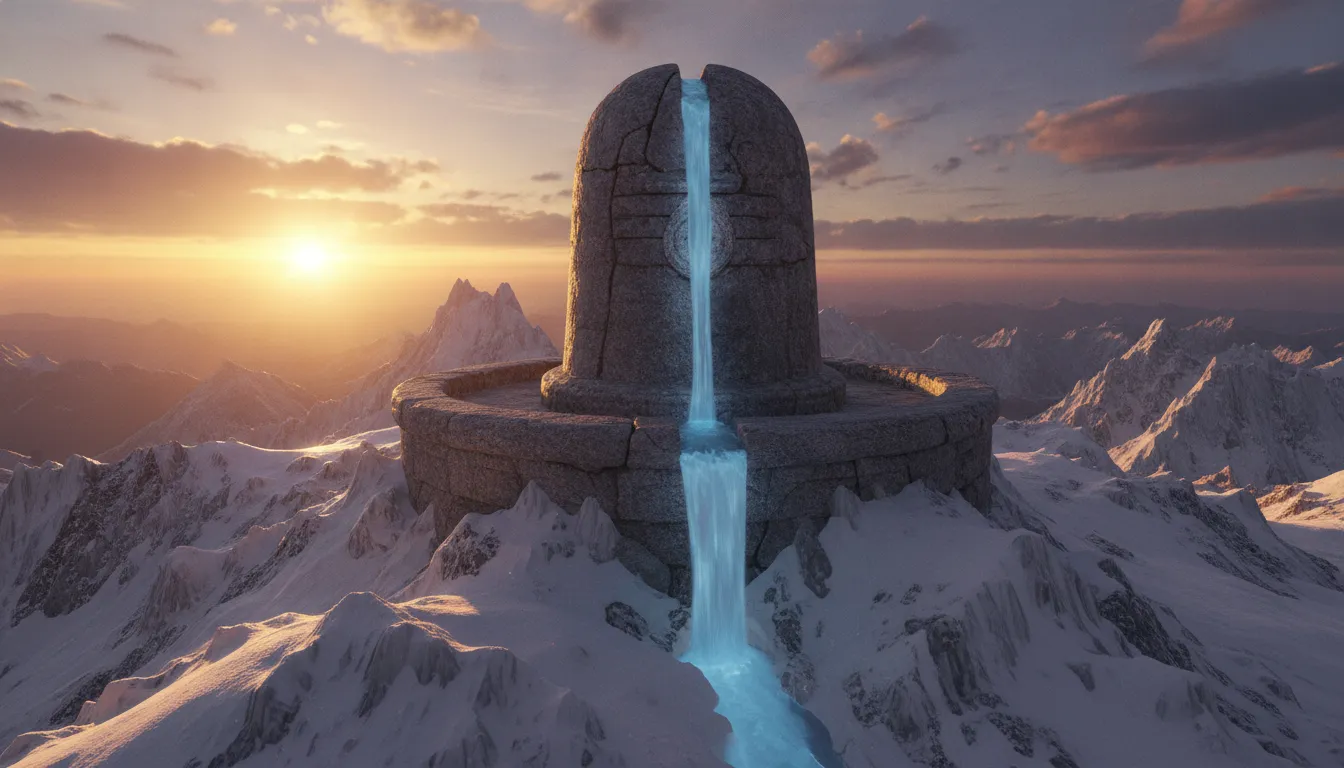 3D image of bhagwan shiv shivling on snow-covered Mount Kailash.