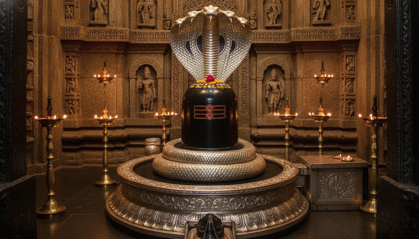 Complete view of the sacred Nageshwar Shivling inside the temple sanctum.