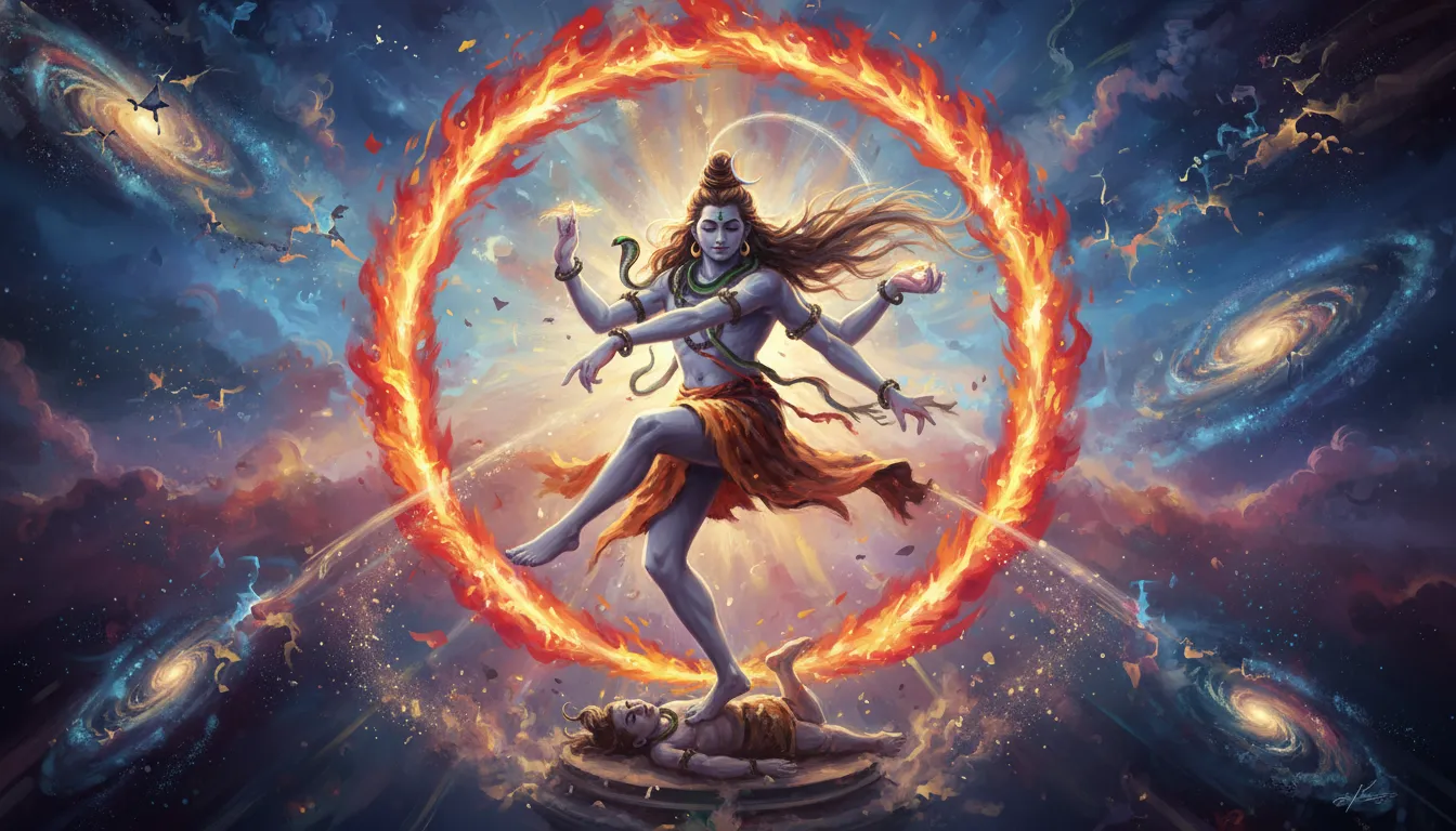 Lord shiva performing nataraja cosmic tandava dance.