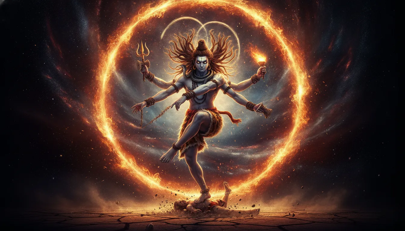 Har har mahadev ki photo displaying Lord Shiva performing the fierce Rudra Tandava.