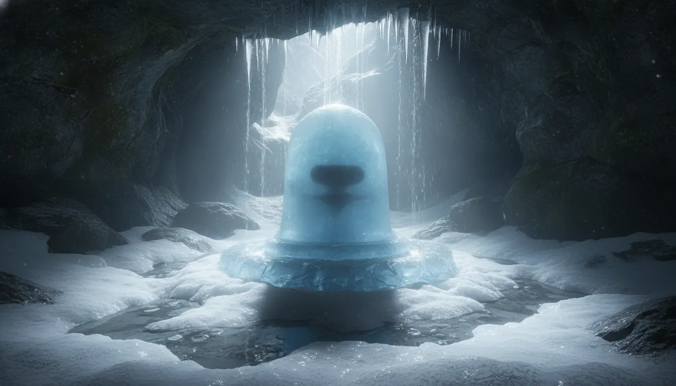 Natural ice shivling inside a high altitude mountain cave