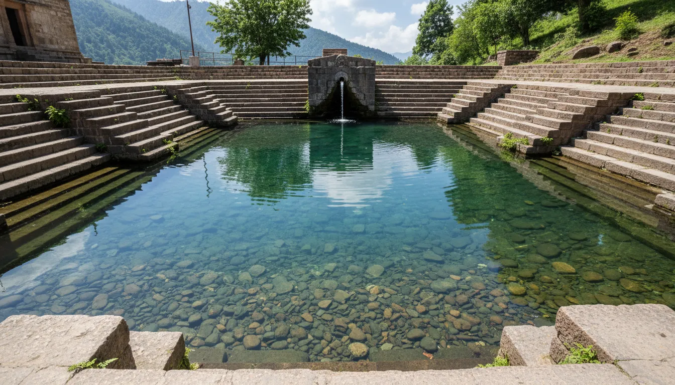 The crystal clear natural spring water tank named Pap Nashini Bowli at Sudh Mahadev.