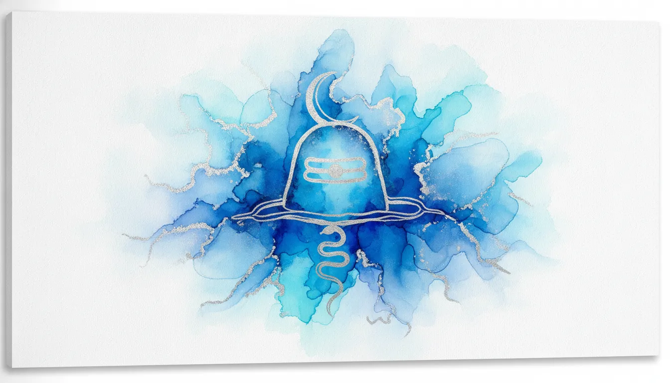 Abstract fluid watercolor shiv shivling image in beautiful shades of deep blue.